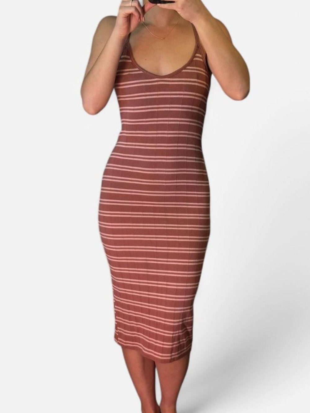 🤎 mauve striped midi dress 🤎